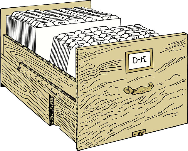 dřevěný šuplík, kartotéka