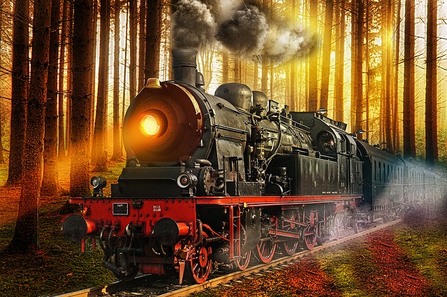 Vizualizace staré parní lokomotivy